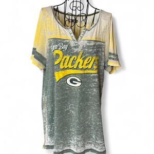 Green Bay Packers Women’s XL Burnout V-Neck T-Shirt Distressed Gameday Tee